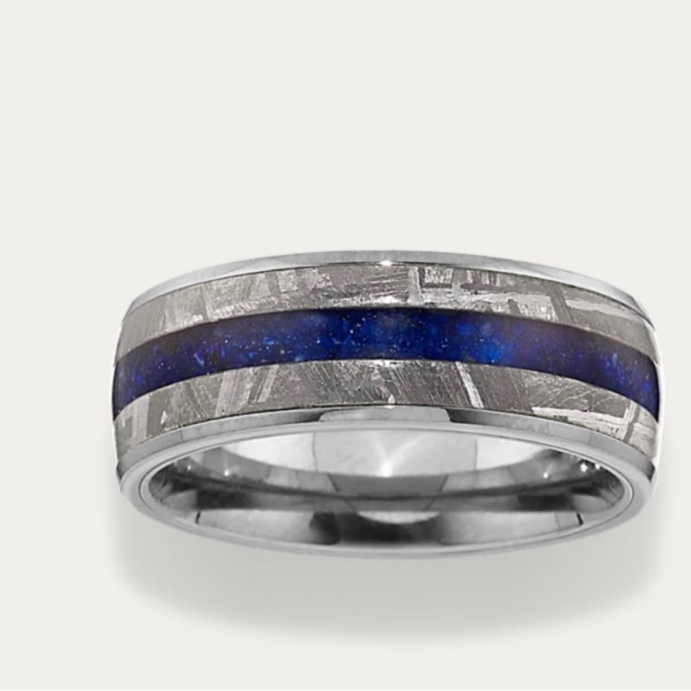 Shane Co Authentic Titanium Meteorite Lapis Lazuli Sz 11 Men’s Wedding Band Ring - Picture 5 of 13